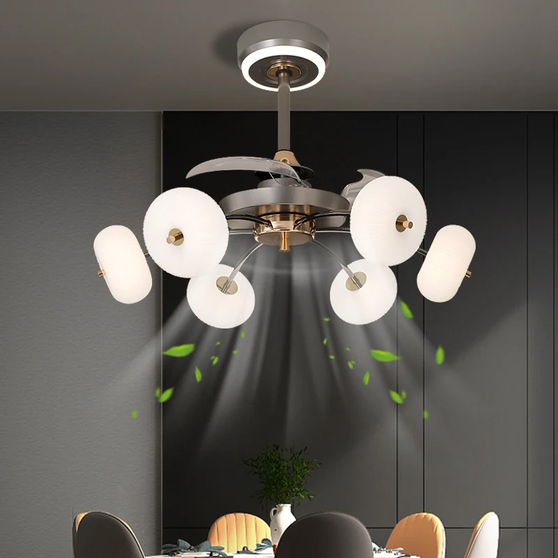 Variable Frequency Bedroom Fan Light Ceiling Fan Light Restaurant Living Room New Nordic Intelligent Invisible Ceiling Fan Lamp