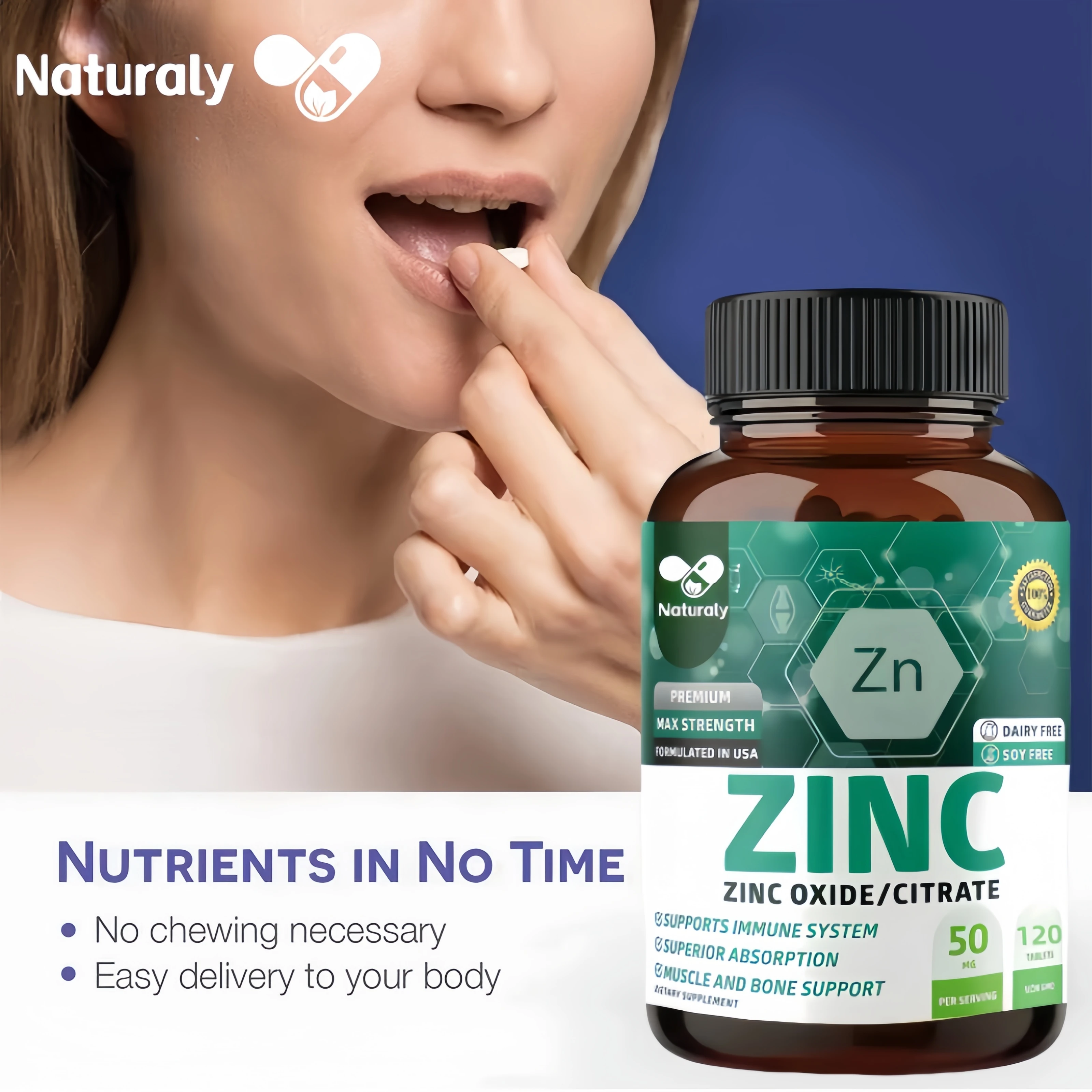 Zinc Supplements - Boosts Energy Production, Immune Support, Antioxidant