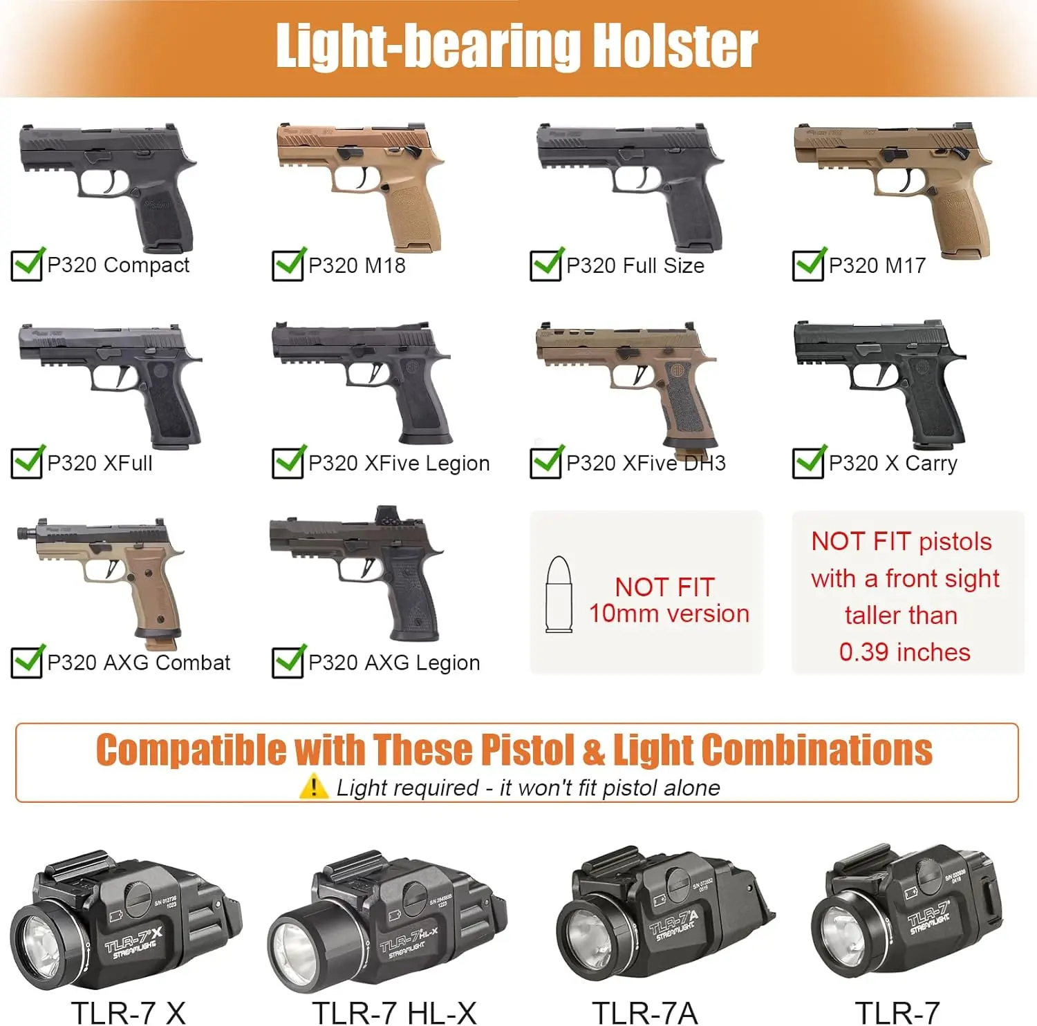 Fit Select P320 with TLR-7 X/TLR-7 X HL-X/TLR-7 / TLR / 7A Mounted,IWB Kydex Only Holster,Posi-Click Retention,Optic,Right Hand