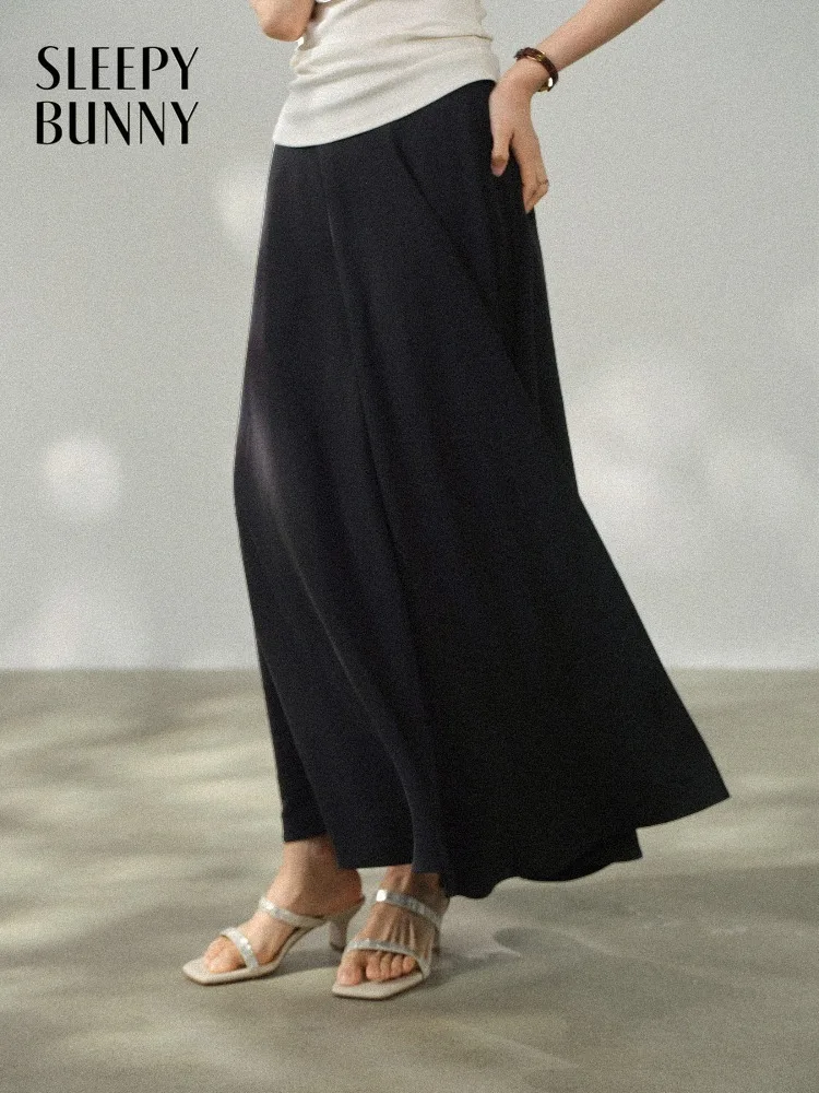 

Women High Waist Long Skirt A Line Skirt Elegant Flowing Slim Vintage Summer Draped Maxi Bottom Casual French Lady Chic Outfit