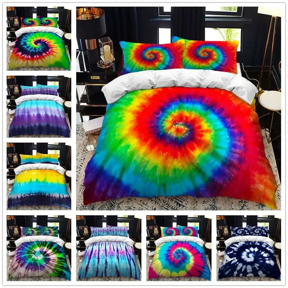 

Color Tie Dyeing Double Bed Duvet Cover Set Queen Calico Twin Size Comforter Bedding Set Single Complete Set