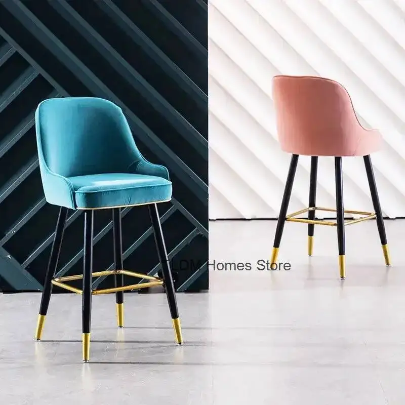 Light Chair Modern Luxury Velvet Furniture Bar Minimalist Black/Gold High Feet Backrest Bar Chairs Nordic Kitchen Home Bar Stool