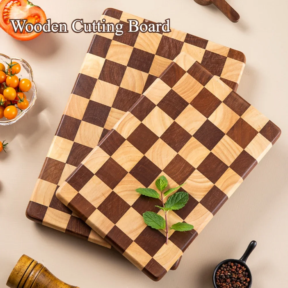Solid Wood Cutting Board Household Use Wooden Double Colors Anti-skid Cutting Board Mosaic Chopping Pad Food Tray Kitchen Items
