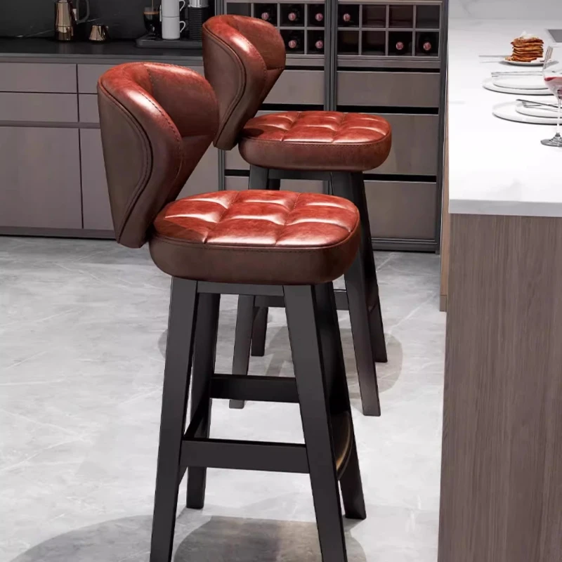 Kitchen Island Leather Bar Chair Luxury Waterproof Ergonomica Modern Bar Stool Square Barber Sgabello Cucina Alto Home Furniture