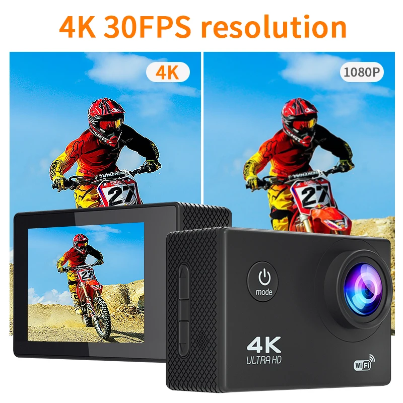 4K WiFi Sports Action Camera Mini Waterproof DV Camcorder Outdoor Sport Bicycle Helmet Video Recording Cam with Remote Control