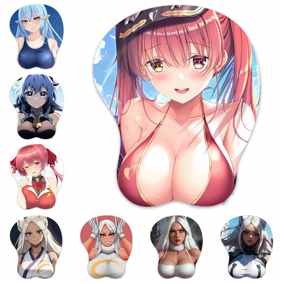 3D Mouse Pad Oppai Mousepad Mirko Lola Houshou Marine Ganyu Anime Manga Wrist Rest Boobpad