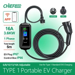 Chiefleed APP EV Charger Type116A 3.6kw 3/4G WIFI 200V~250V EU Schuko Plug Home Charge Delay IP66 Current 6/8/10/13/16Adjustable