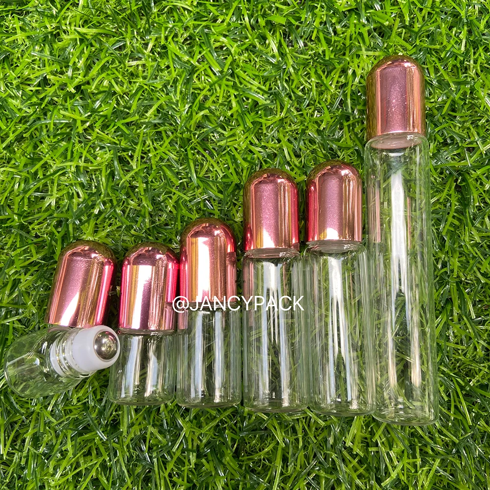 1PCS Sliver Rose Gold Glass Roller Bottle Sample Test Perfume Essential Oil Bottle Empty Cosmetic Refillable Bottle Travel Kit