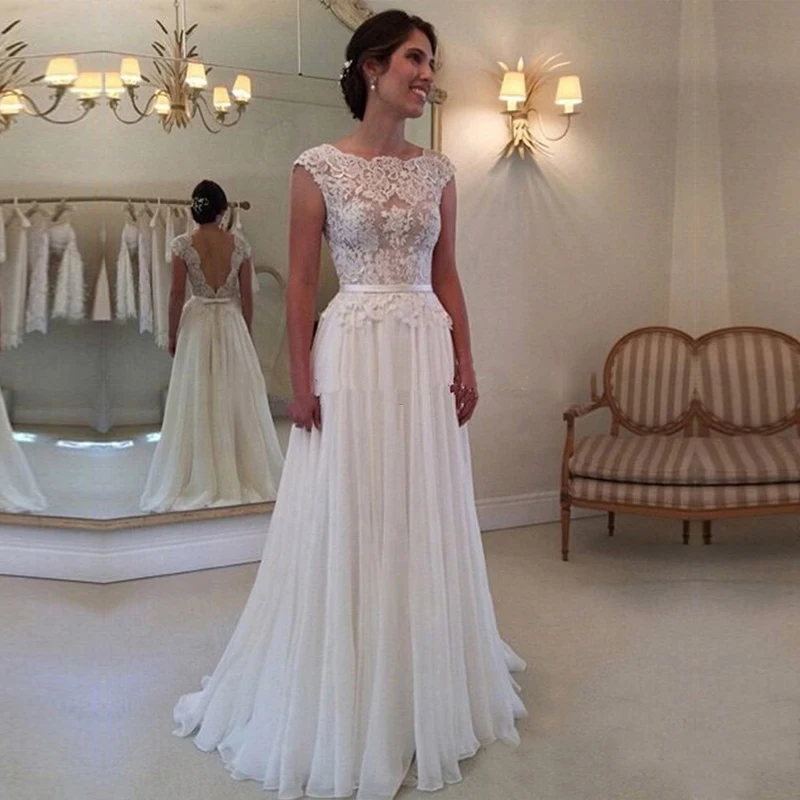 

ZJ9028 Puffy Chiffon Beach Wedding Dresses For Women 2024 Bride Luxury Lace Beaded Long Boho Wedding Gowns Open Back