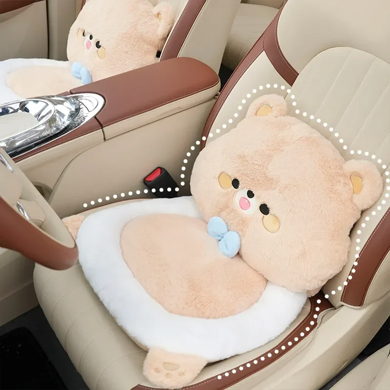 For Toyota Camry Car Seat Cushion Cartoon Rabbit Fur Bear Waist Pillow Universal All-Season Comfortable Auto Seat Pad