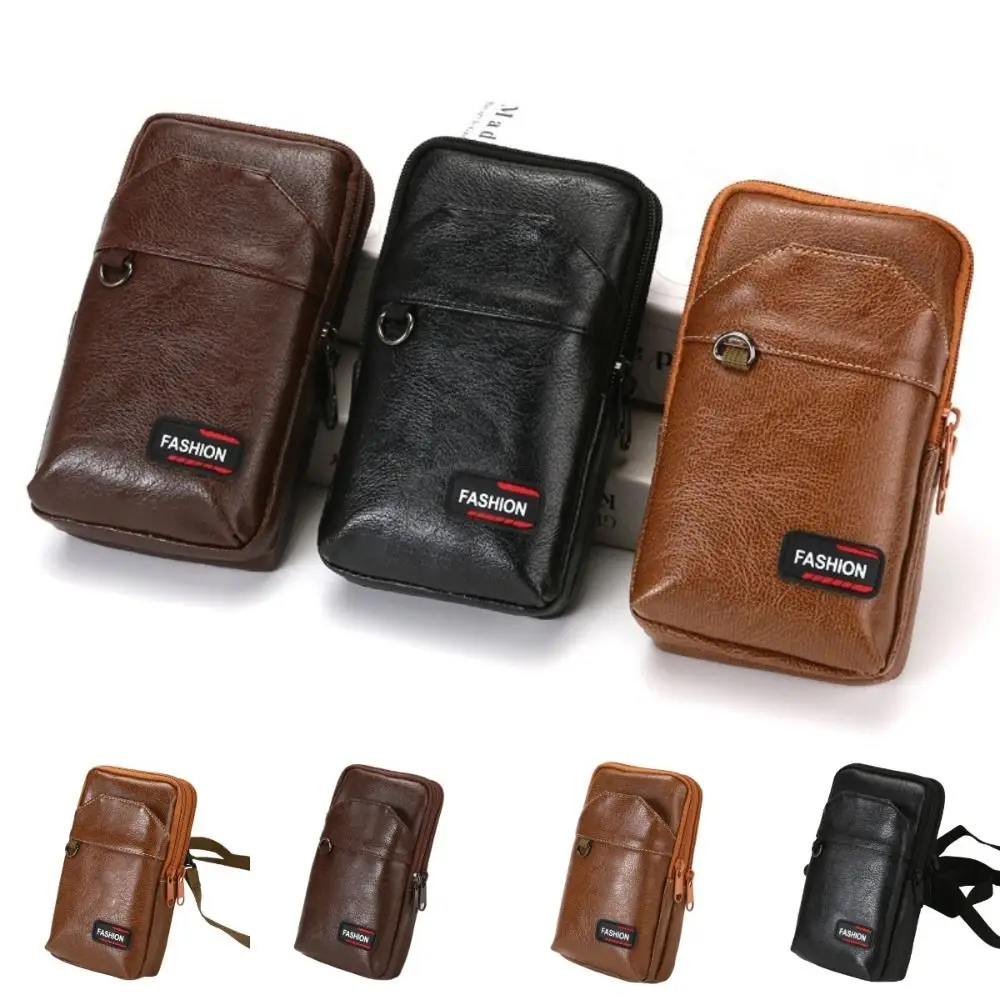 Fashion Key Case Men's Belt Bag PU Leather Wallet Waist Pack Simple Multi-Function Outdoor Waist Phone Pouch Daily