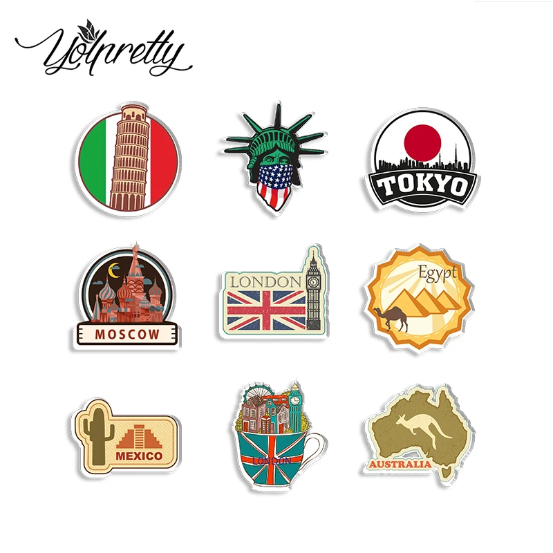 2023 New Arrival Fashion World Trip Famous Landmark Handcraft Acrylic Epoxy Badge Pin Lapel Pins