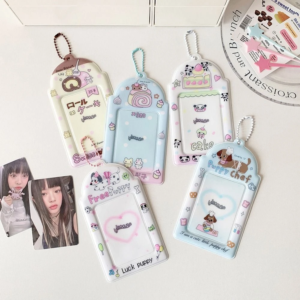 

Обложка для карт из ПВХ, держатель для фотокарт, подвесное украшение, животное, щенок, мультяшный торт, фотокарта, рамка для фотокарт, корейский стиль, идол, фотокарта