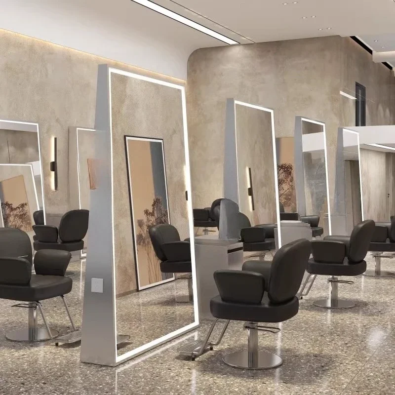 Mirror Floor-to-ceiling Single and Double-sided with Lamp Stainless Steel Hair Cutting Perm and Dyeing Hair Salon Mirror Table