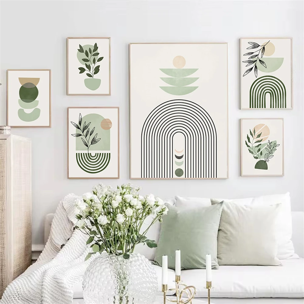 مجردة بوهو حكيم النباتات الخضراء هندسية الرسم على لوحات القماش الجدارية الشمال الملصقات والمطبوعات جدار صور لغرفة المعيشة ديكور