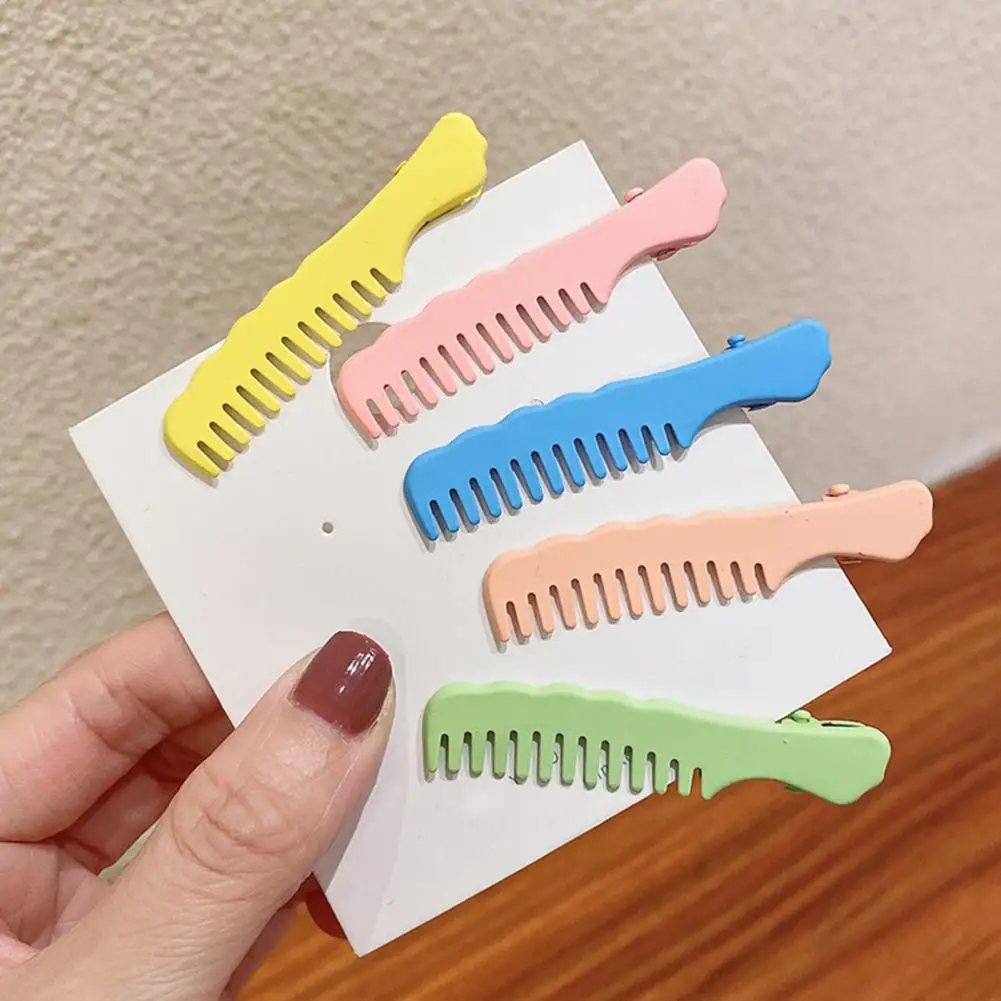 Bangs Clip Creative Design Comb Shape Solid Color Non-slip Smooth Edge Fix Hair Portable Cartoon Sweet Style Side Clip for Kids