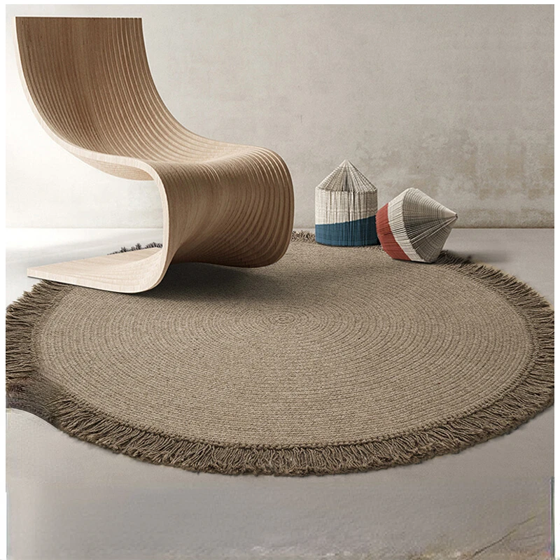 Woven simple sofa, coffee table, bedroom, living room, round solid pigment color carpet