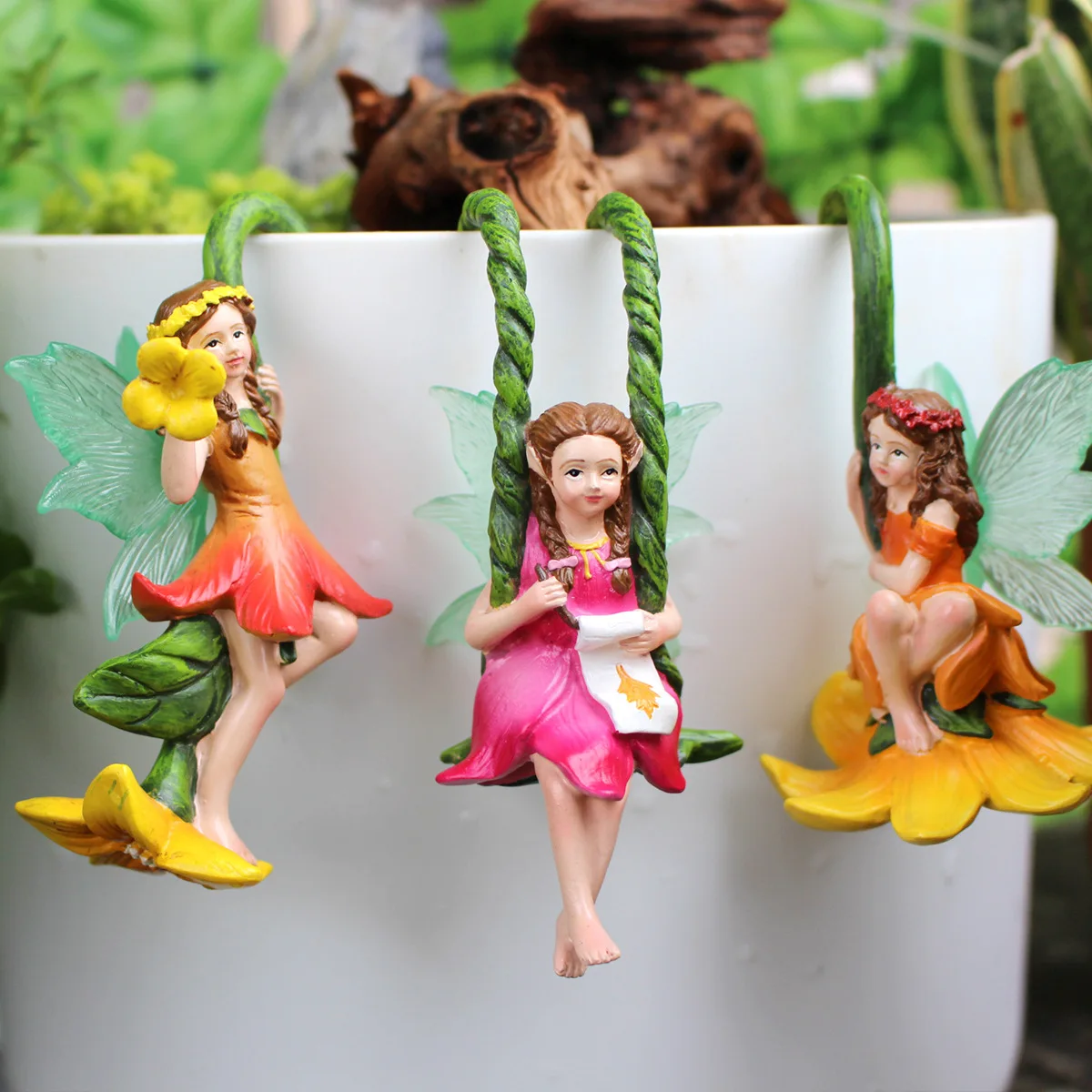 3‌pcs Glow in the Dark Fairy Sisters-Resin Garden Hooks,Elegant Fence Decor,Unique Micro Landscape, Perfect for Patio & Balcony