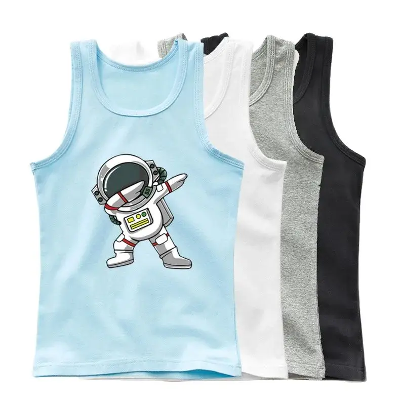 Summer Boy\'s Fashion Sleeveless T-Shirt Astronaut Space Printed Vest Cool and Comfortable Sports Vest