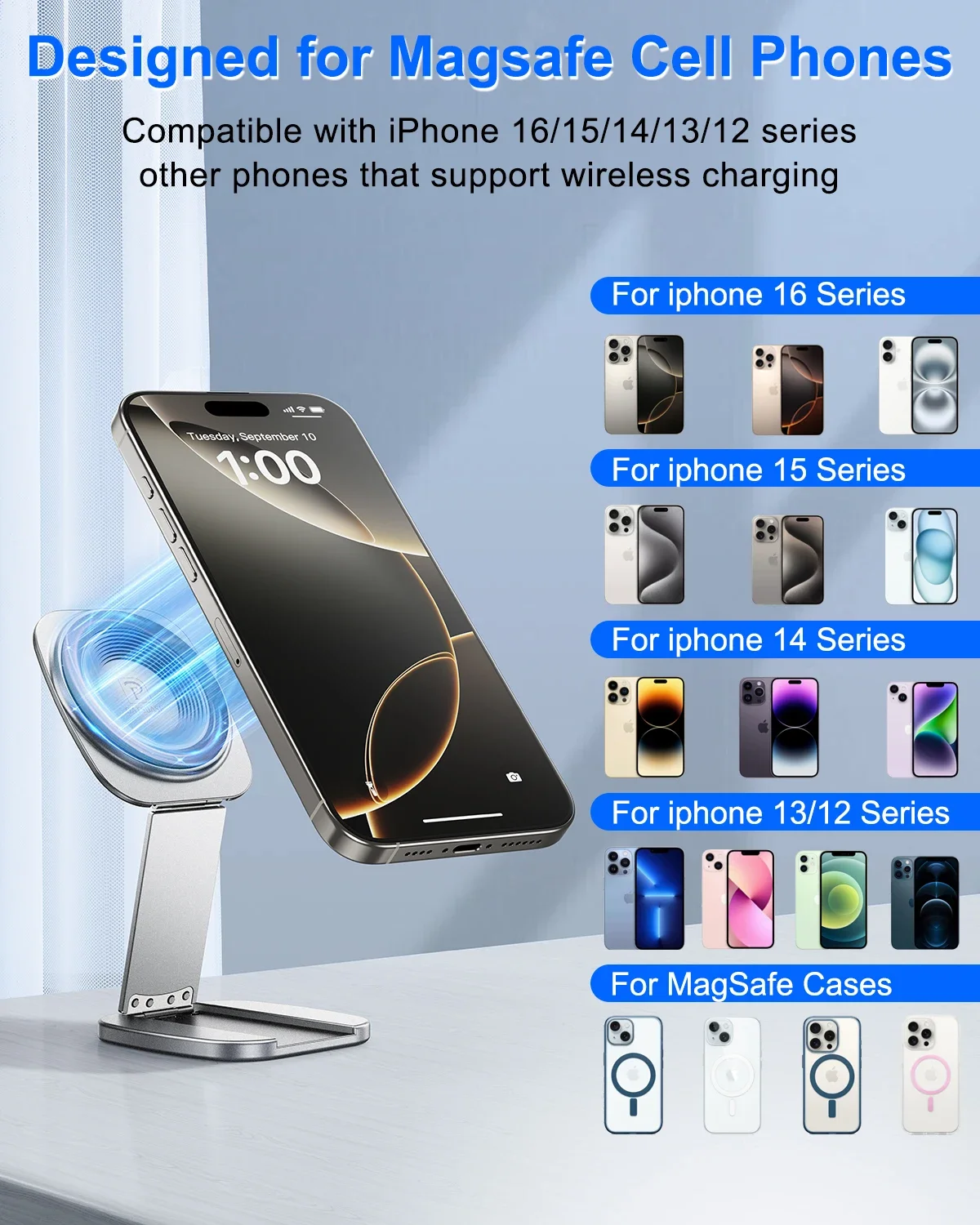 حامل هاتف مغناطيسي قابل للطي من Oatsbasf للمكتب، حامل هاتف محمول قابل للتعديل لهاتف iPhone Samsung Xiaomi