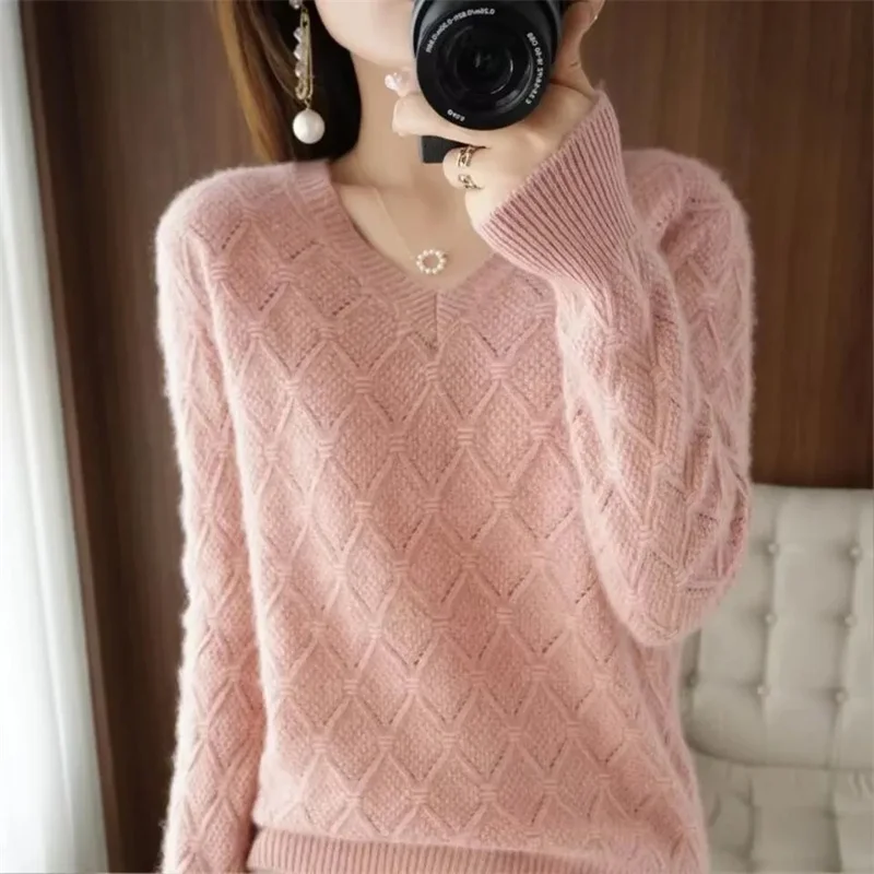 

Осенний женский однотонный пуловер с ленивым ветром, корейский женский вязаный свитер большого размера 4XL, женские свободные вязаные топы с v-образным вырезом