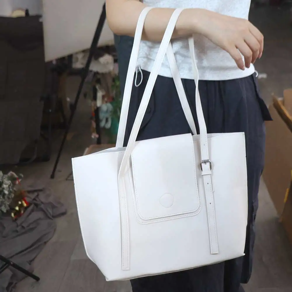 

2pcs/set Versatile Women Tote Bags Large Capacity With Small Bag Pu Leather Underarm Bag Solid color Simple Single Shoulder Bag