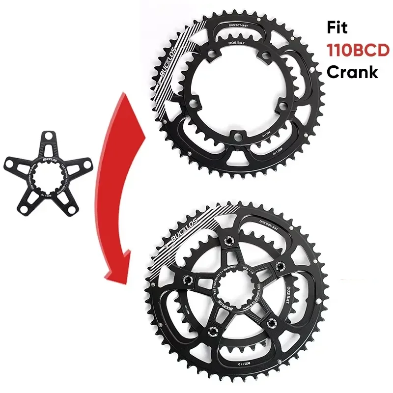 BUCKLOS 110 Bcd Chainring Double Speed Road Bike Chainring 8/9/10/11s 110BCD Crown 50/34T 52/36T 53/39T Road Bicycle Chainwheel