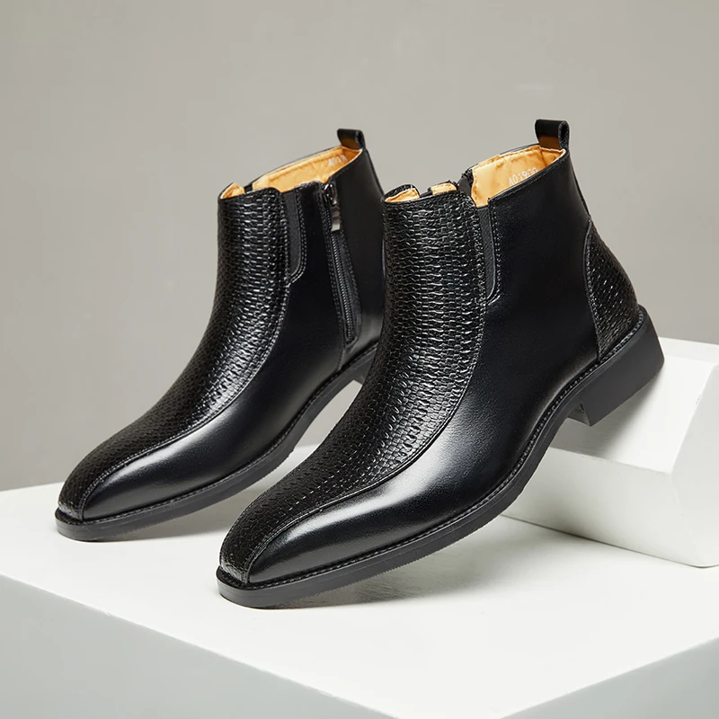 

Мужские ботильоны на низком каблуке. Удобные модные классические мужские ботинки челси с квадратным носком и боковой молнией.