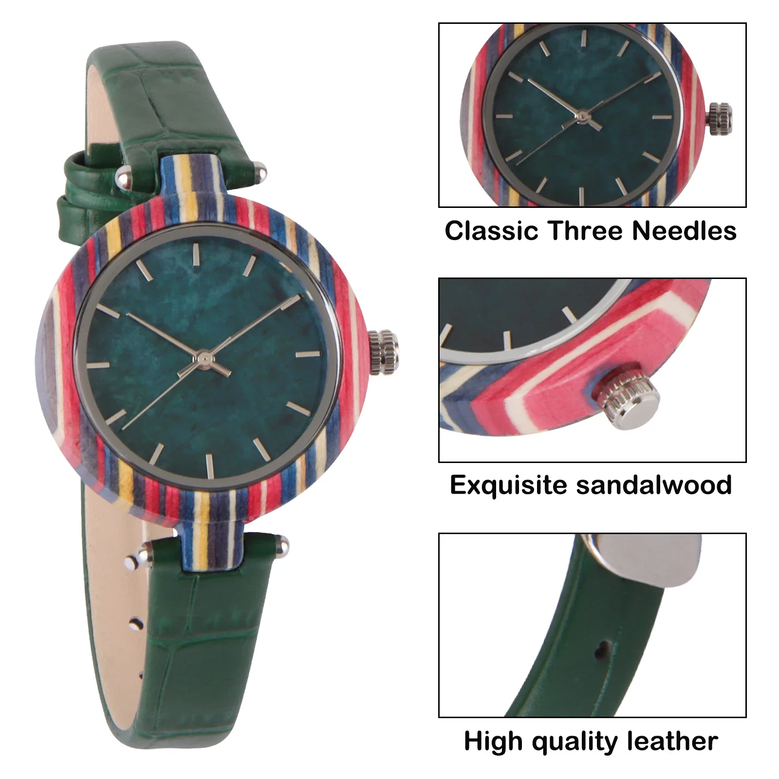 Kitykd'appareils-Montre en Bois Marbré pour Couple, Style Décontracté, Bracelet en Cuir, Quartz, Cadeau pour Garçon et Fille, Horloge Vintage