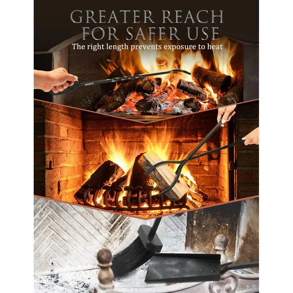مجموعة أدوات مدفأة من الحديد المطاوع شديدة التحمل مقاس 32 بوصة مع 5 قطع للمواقد وحفر النار، بما في ذلك الملقط والمجرفة والحامل، #3