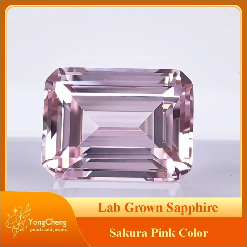 

Lab Grown Sapphire Sakura Pink Color Emerald Cut Gemstone for Charms DIY Ring Necklace Earrings Materials Selectable Certificate