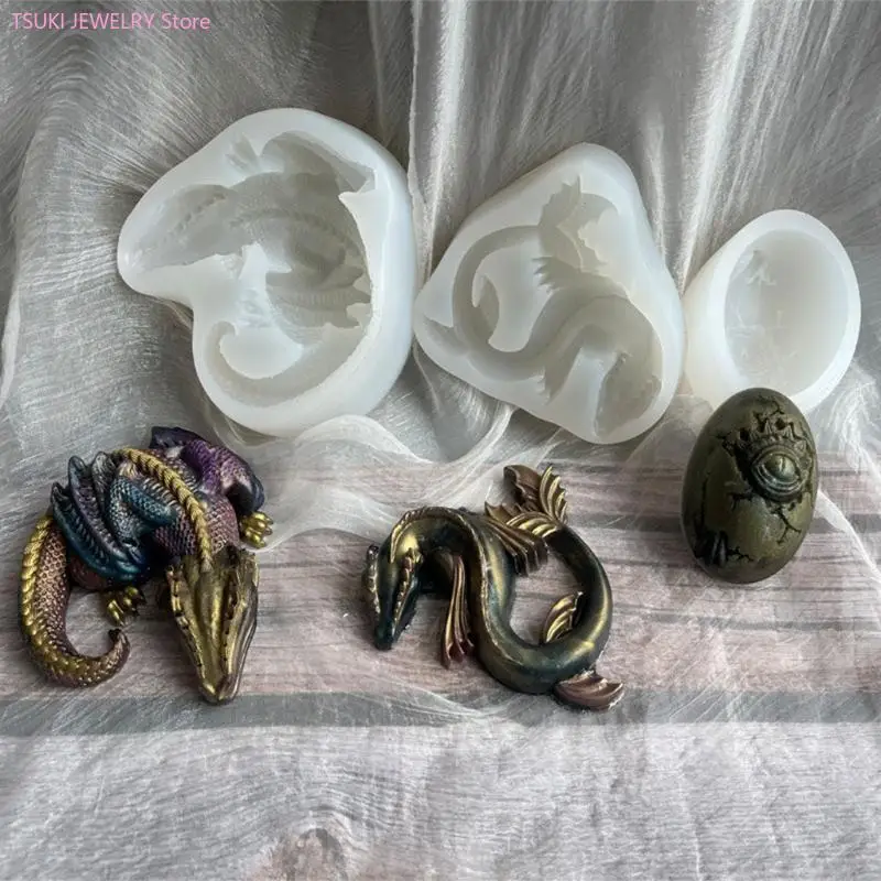 

62KE 3 Pcs Easter Dinosaurs Epoxy Resin Mold Plaster Clay Soap Casting Silicone Mould