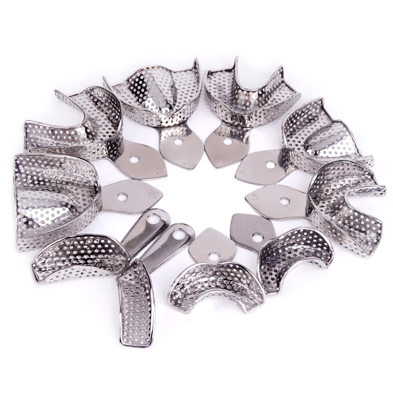 

2pcs Dental Tray Impression Tray Stainless Steel Autoclavable Denture Instrument Mesh shape Teeth Holder