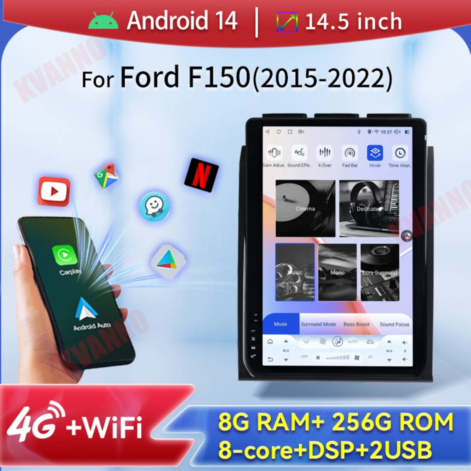 

14.5" Tesla Style Andriod 14 Radio For Ford F150 2015 2016 2017 2018 2019 2020 2021 2022 Car Central Control Intelligent Systems