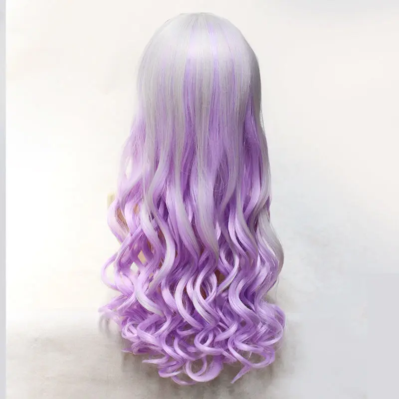 Peruca ondulada encaracolado roxo longo do cabelo para senhoras, perucas completas sintéticas do partido