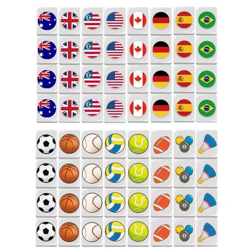 64+1 Seaside escape Mahjong Blocks Tiktok 64 Pcs Mahjong Seaside Escape Tile Game Pattern of Flag Ball Battle Chee Chess Toys