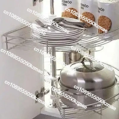 

2-Tier Arc Lazy Susan Storage Rack 180° Rotating Pull Out Basket for Kitchen Cabinet