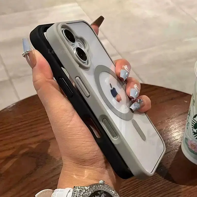 حافظة شفافة مغناطيسية فاخرة من الأكريليك لهاتف آيفون 16 15 14 13 12 11 Pro Max 16 Plus Magsafe غطاء لاسلكي صلب للفتيات باللون الوردي #5