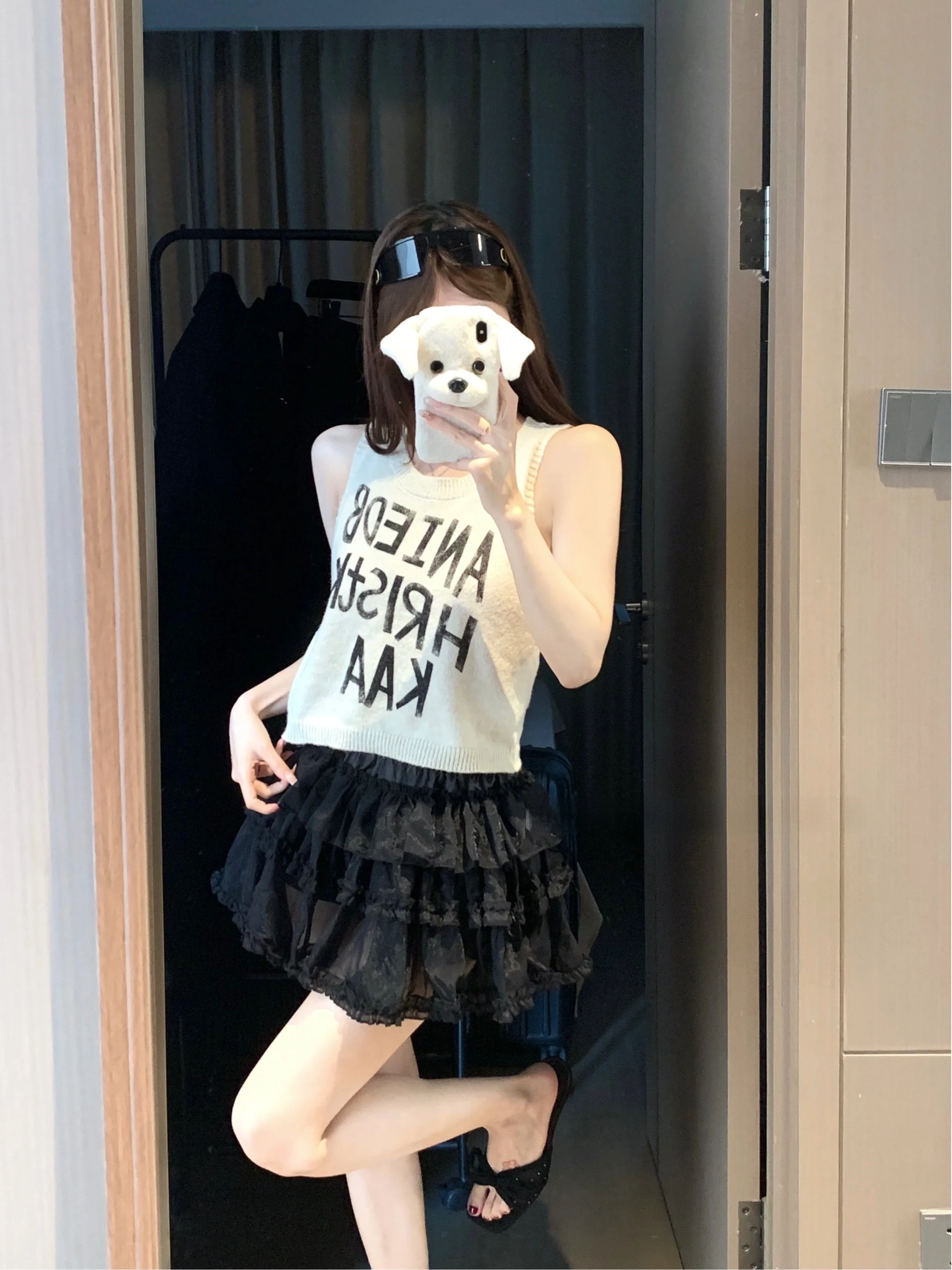 

Sweet Style Color Elastic Waist Lace Trim Half Skirt Girl's Pleated Puffy Cake Short Skirt Set Polyester Fiber Embroidery