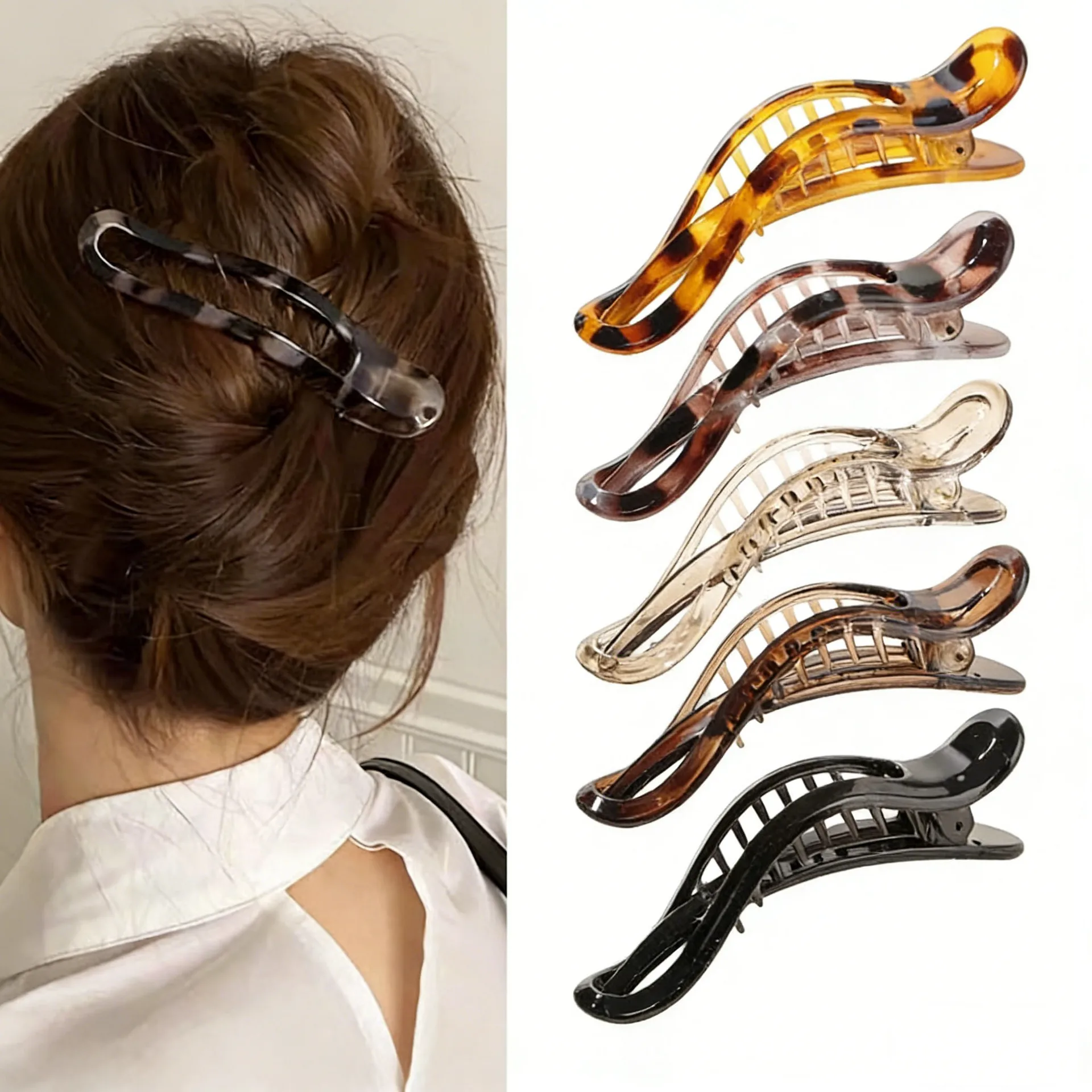 Large Size Hairclips Leopard Print Duckbill Clip Solid Color Hair Claw for Women Versatile Updo Hair Accessories Classcial