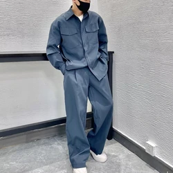 Men's High-end Shirt Set Handsome Long Sleeved Top Loose Straight Leg Pants Two-piece Set