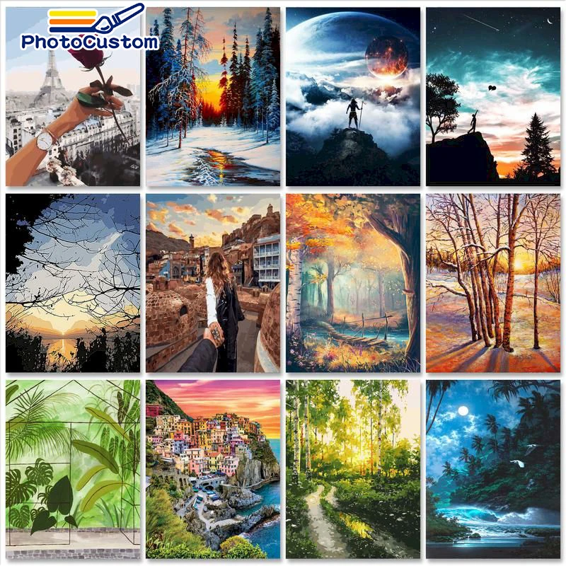 

PhotoCustom Acrylic Painting by numbers On Canvas Paint for painting Scenery DIY Markers by numbers Art supplies Home decor