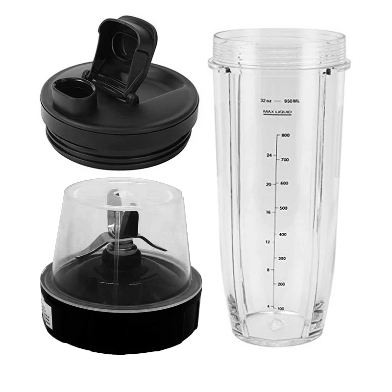 كوب A09G-32Oz مع غطاء صنبور وشفرة 7 زعانف قطع غيار تروس مجموعة شفرات لـ NUTRI NINJA BL450/BL456/ BL455