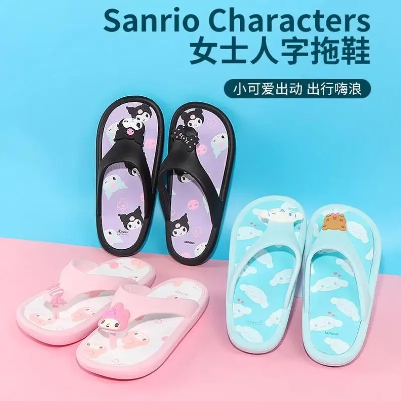 

Детские шлепанцы Kuromi Kawaii Sanrio Melody, обувь для девочек с героями мультфильмов, легкая противоскользящая уличная летняя пляжная обувь на берегу моря