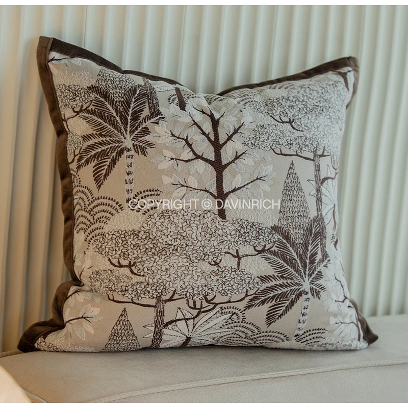 DAVINRICH Nature Woodlands Jacquard Retro Cushion Cover Exotic Gardens Botanical Design Throw Pillow Case 45x45cm For Home Decor