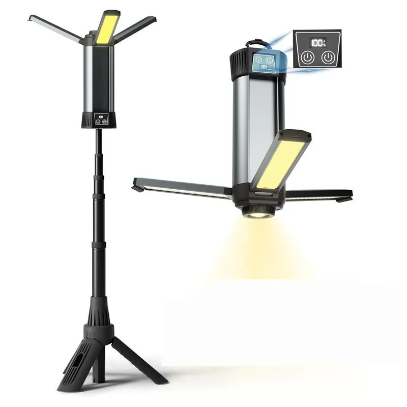 Stretchable COB Work Lamp XHP50 Super Bright Camping Lantern Magnetic Base Digital Power Display USB Charging