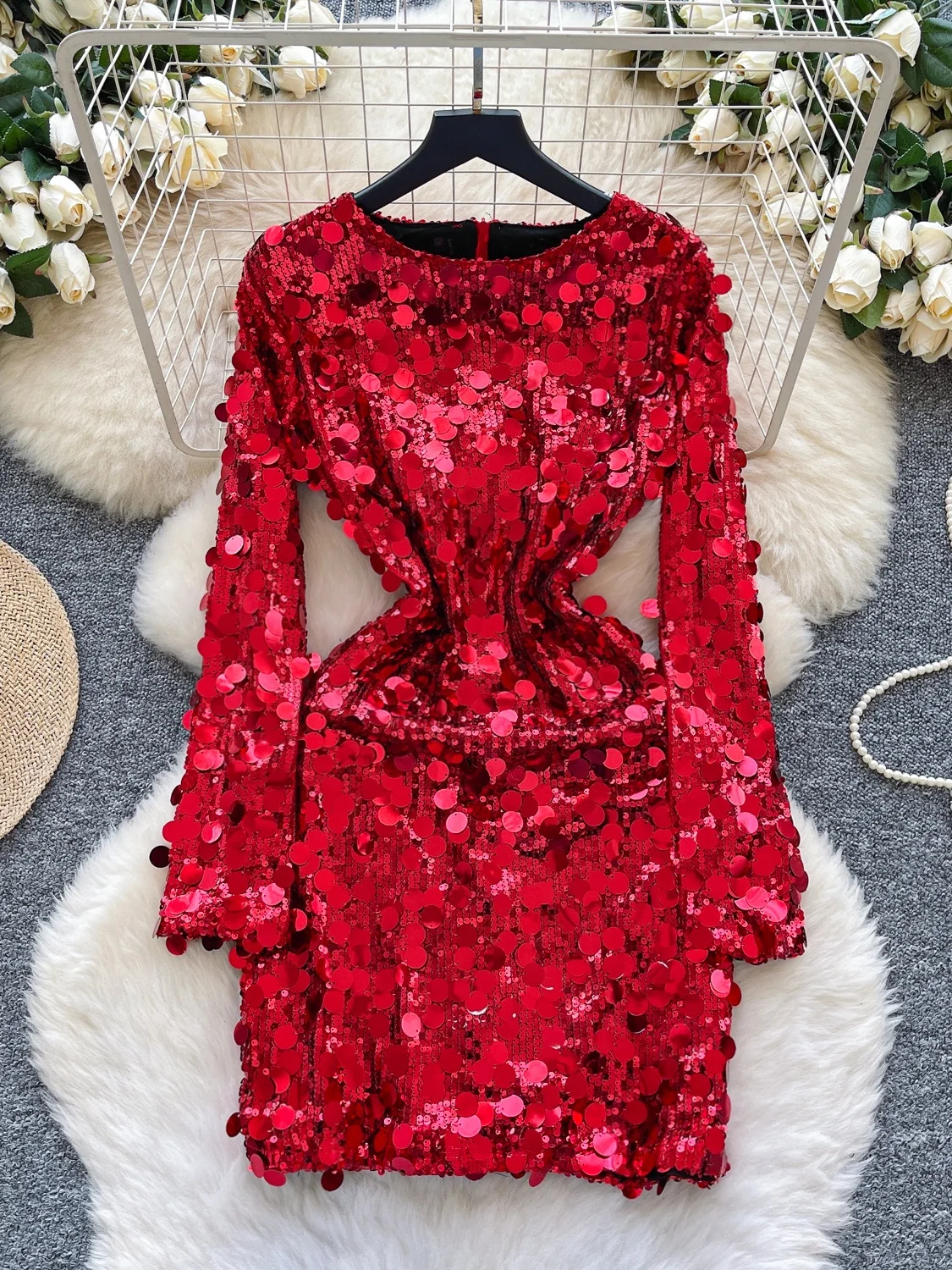 

Ele Sequin Design Женская красная облегающая юбка трапециевидной формы Long Sve с высокой талией из полиэфирного волокна Лето Ci Commute Dr