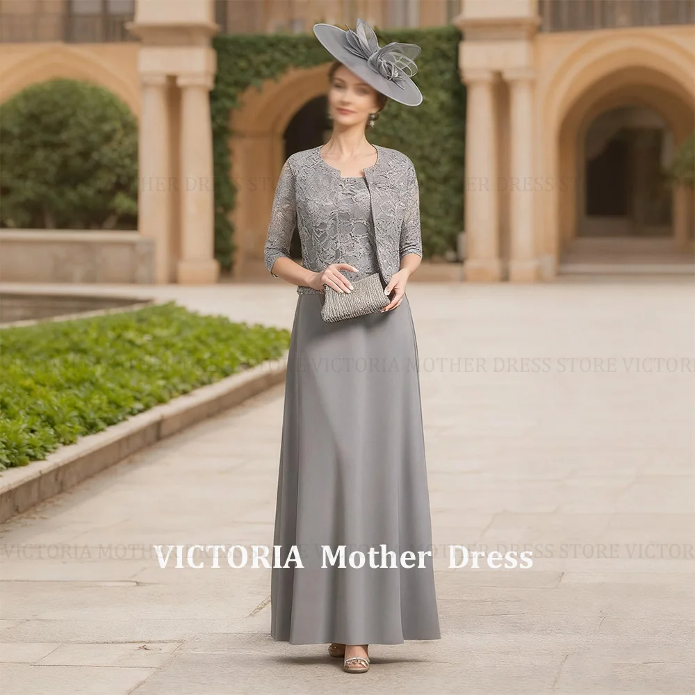 VICTORIA مخصص 2 قطعة فستان أم العروس على شكل حرف a دانتيل شيفون طويل أنيق لحفلات الزفاف فستان سهرة للحفلات