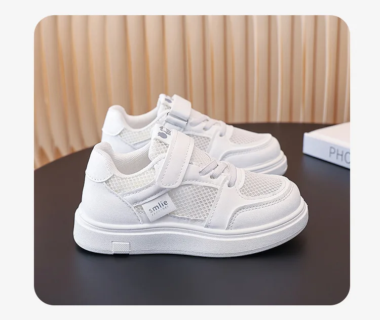 Kinder Weiße Schuhe 2026 Sommer Jungen Sportschuhe Mesh Atmungsaktive Boardschuhe Mädchen Hohle Freizeitsneaker Weiche Sohle Kinderschuhe – Detail 19