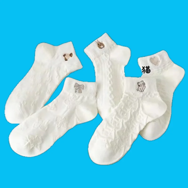 

5/10 Pairs 2024 White Bear Socks Girls Short Socks Shallow Mouth Short Barrel Summer Spring and Autumn Cute Japanese Boat Socks